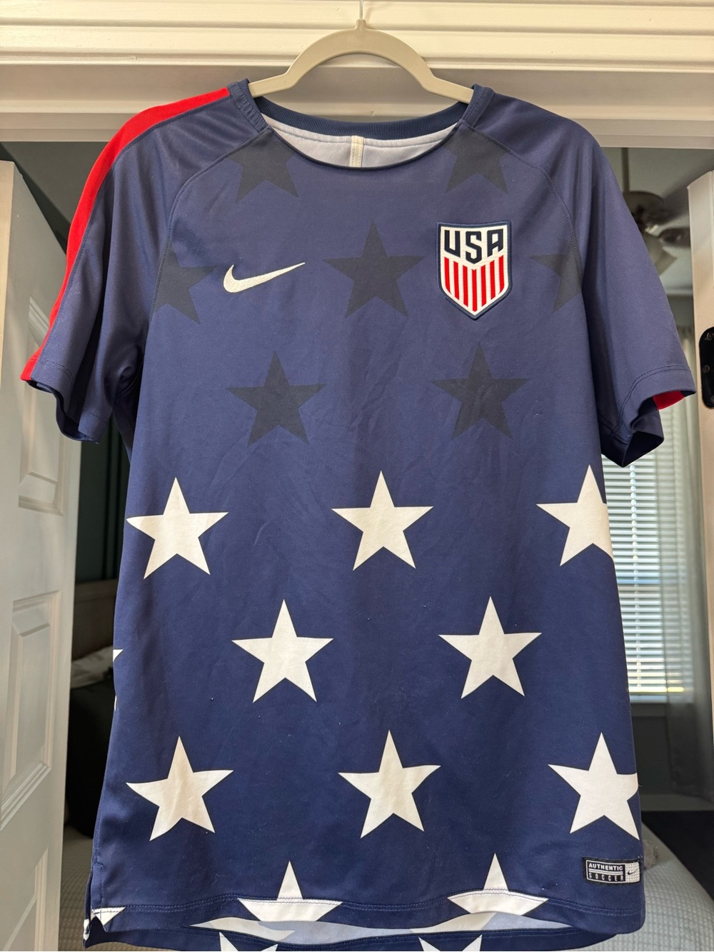 Nike Navy Blue USA Soccer Star Jersey with Red Accents